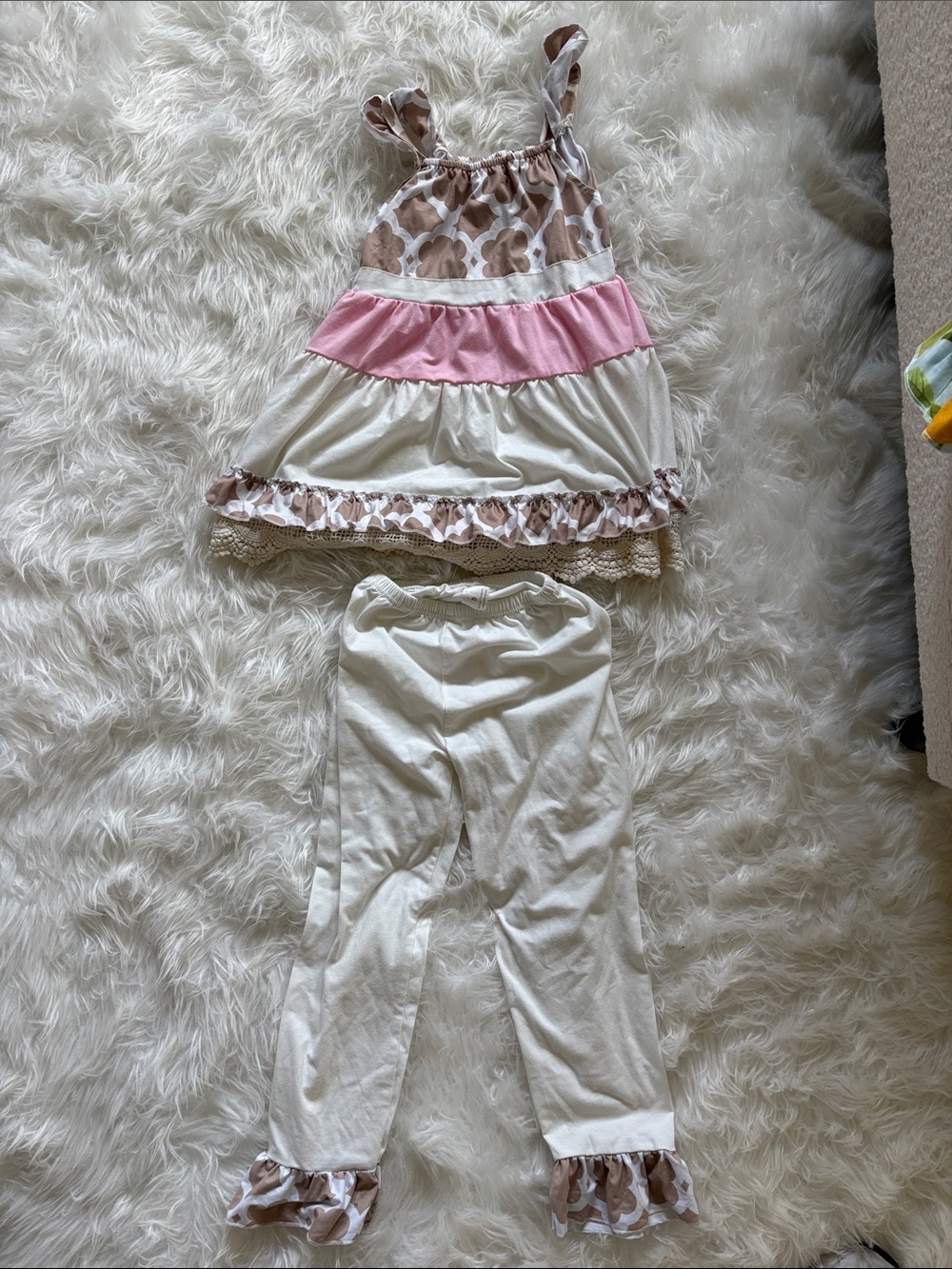 Girls Pink & Tan Ruffle Tank Top and Legging Set